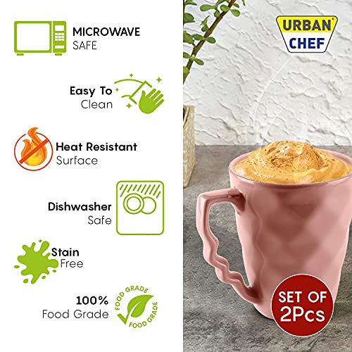 URBAN CHEF Coffee Mugs, Ceramic Coffee Mug, Microwave Safe, Coffee Mug Set, Milk Mug with Handle Ideal for Birthday Gift, Anniversary Gift, Birthday Gift for Friends, Ceramic Mug, Prism Handcrafted Shine - 225 ML - Set of 2 (Peach & Sea Green) - Image 2