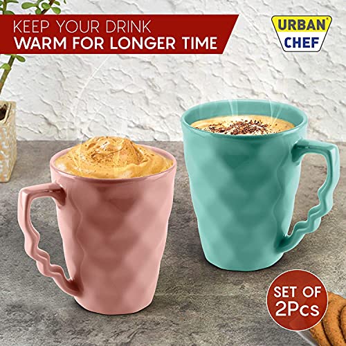 URBAN CHEF Coffee Mugs, Ceramic Coffee Mug, Microwave Safe, Coffee Mug Set, Milk Mug with Handle Ideal for Birthday Gift, Anniversary Gift, Birthday Gift for Friends, Ceramic Mug, Prism Handcrafted Shine - 225 ML - Set of 2 (Peach & Sea Green) - Image 4