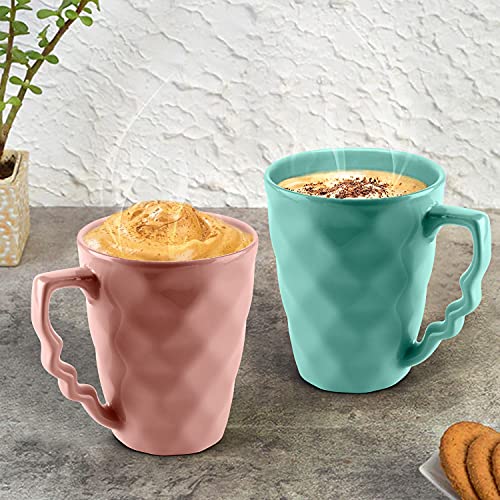 URBAN CHEF Coffee Mugs, Ceramic Coffee Mug, Microwave Safe, Coffee Mug Set, Milk Mug with Handle Ideal for Birthday Gift, Anniversary Gift, Birthday Gift for Friends, Ceramic Mug, Prism Handcrafted Shine - 225 ML - Set of 2 (Peach & Sea Green) - Image 1