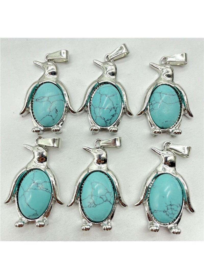 Generic Natural Crystal Semi-precious Stone Alloy Penguin Inlaid Pendant Necklace Jewelry Accessories Turquoise (synthetic) 