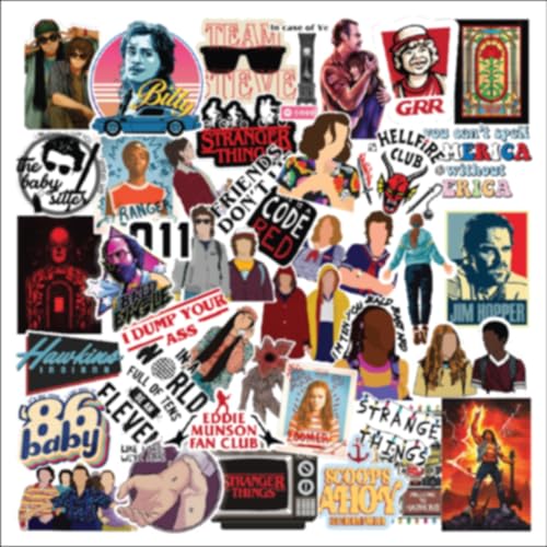 CodersParadise - Pack of 55 Stranger TV Show, Web Series Stickers for Laptop, Journal, Diary, Guitar, Mobile Case - Aesthetic Waterproof Stickers - Image 1