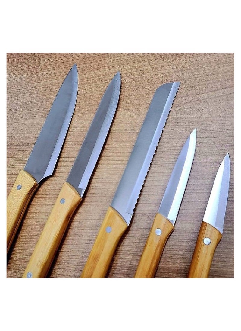 Knives with Bamboo Handle, Set of 5 Pieces