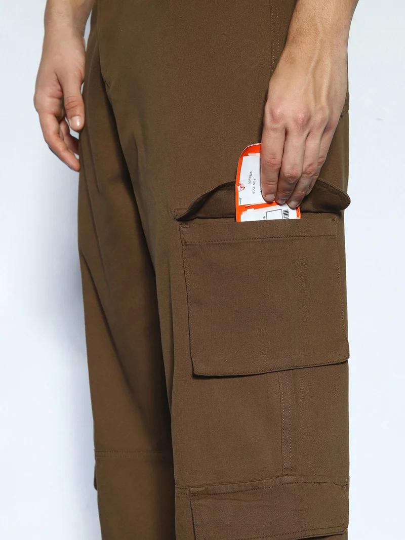 Urbano Fashion  Urbano Fashion Men's Brown Loose Baggy Fit Cargo Chino Pant with 8 Pockets Stretchable for Men | Best Price UAE