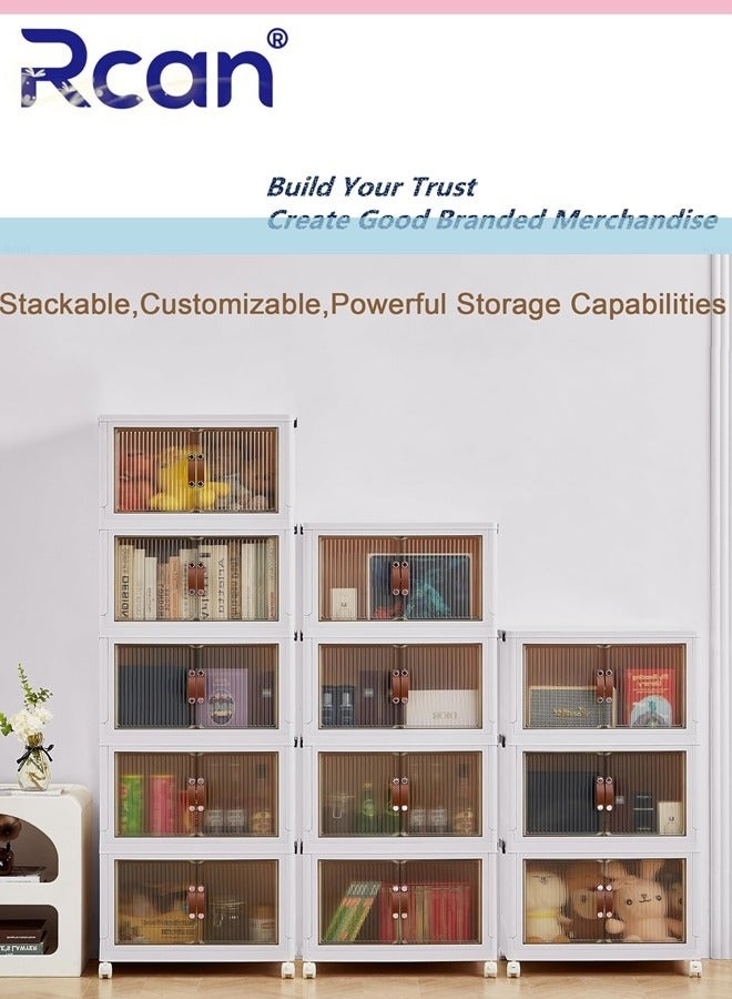 Rcan Folding Storage Bins Organizer 4 Pack Collapsible Storage Box with Wheels and Door Stackble Plastic Storage Container for Clothing Books and Sundries  - Image 4
