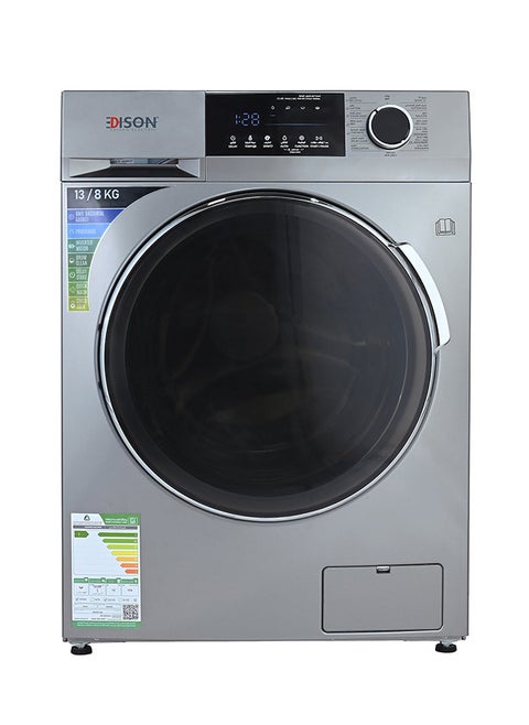 Edison Automatic Combo Washing Machine, Front Load, Silver, 13/8 kg, 15 Programs