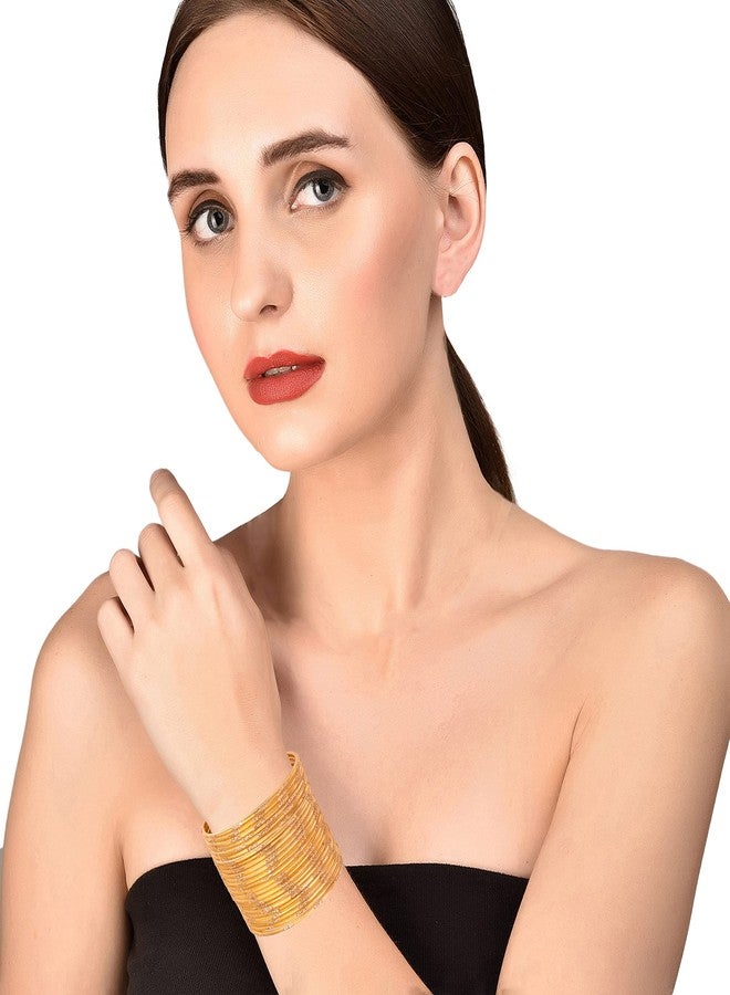 Touchstone NEW! Touchstone Indian Bollywood Fresh Fashion Trend Setter Beautifully Engraved Work Scintillating Rhinestone Golden Color Designer Jewelry Adorable Bracelets Bangle. Set Of 24.For Women - Image 2