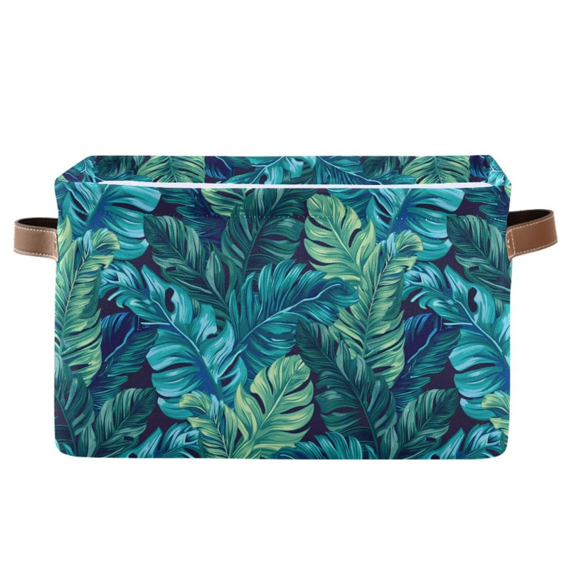 Bolaz Large Storage Basket Turquoise Tropical Leaves Green Foldable Storage Box Organizer Bins with Handles for Bedroom Home Office - Image 2