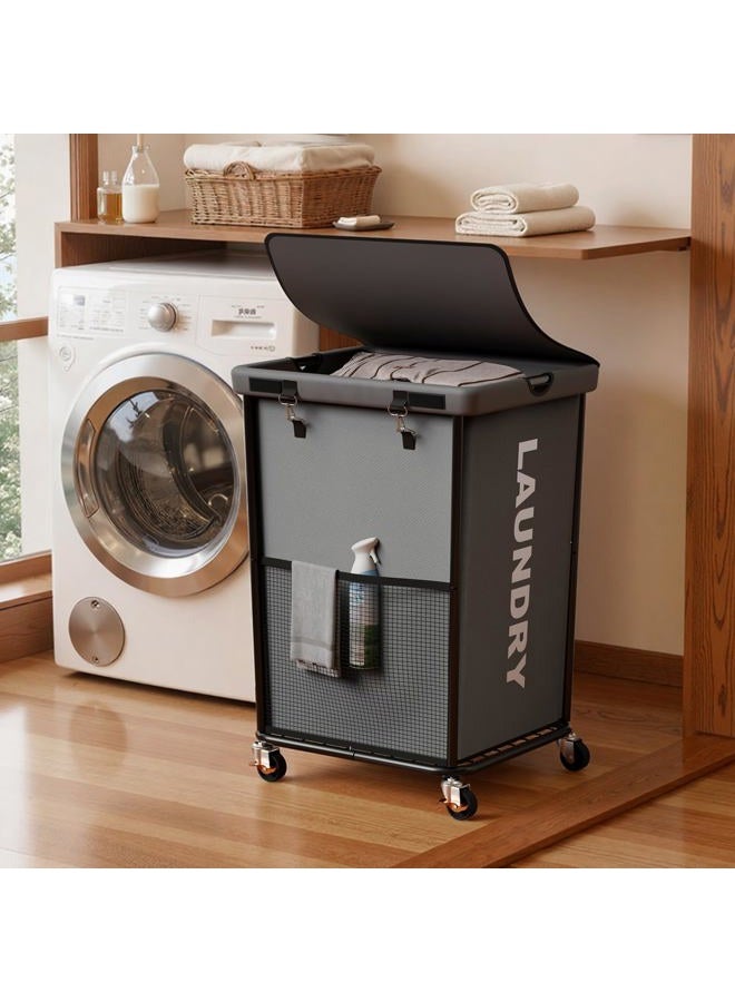 Olldide 160L Laundry Basket with Wheels, Rolling Laundry Hamper with Cloth Cover, Laundry Cart with Metal Frame & Removable Bag, Large Dirty Clothes Hampers for Bedroom Aesthetic, Laundry Room Bathroom, Grey - Image 1