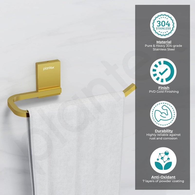 plantex Plantex 304 Grade Stainless Steel Napkin Holder for Wash Basin/Towel Holder for Bathroom/Towel Holder/Towel Ring/Bathroom Accessories - Crystal (PVD Gold)  - Image 2