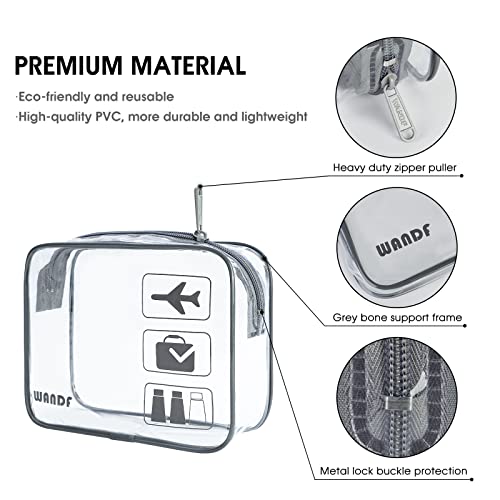WANDF TSA Approved Toiletry Bag, 2 Packs Travel Clear Toiletry Bag, Quart Size Makeup Cosmetic Pouch with Zipper, Carry-On Airport Compliant Bag for Women and Men (2pcs Grey) - Image 3