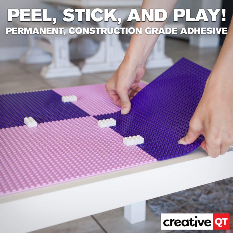 Creative QT Peel & Stick Baseplate Kit - Compatible with All Major Bricks - 10in x 10in, Pink & Purple, 4-Pack - Stackable Toy Platforms for Play Tables & Sensory Walls - Creative Play & Building Toys - Image 3