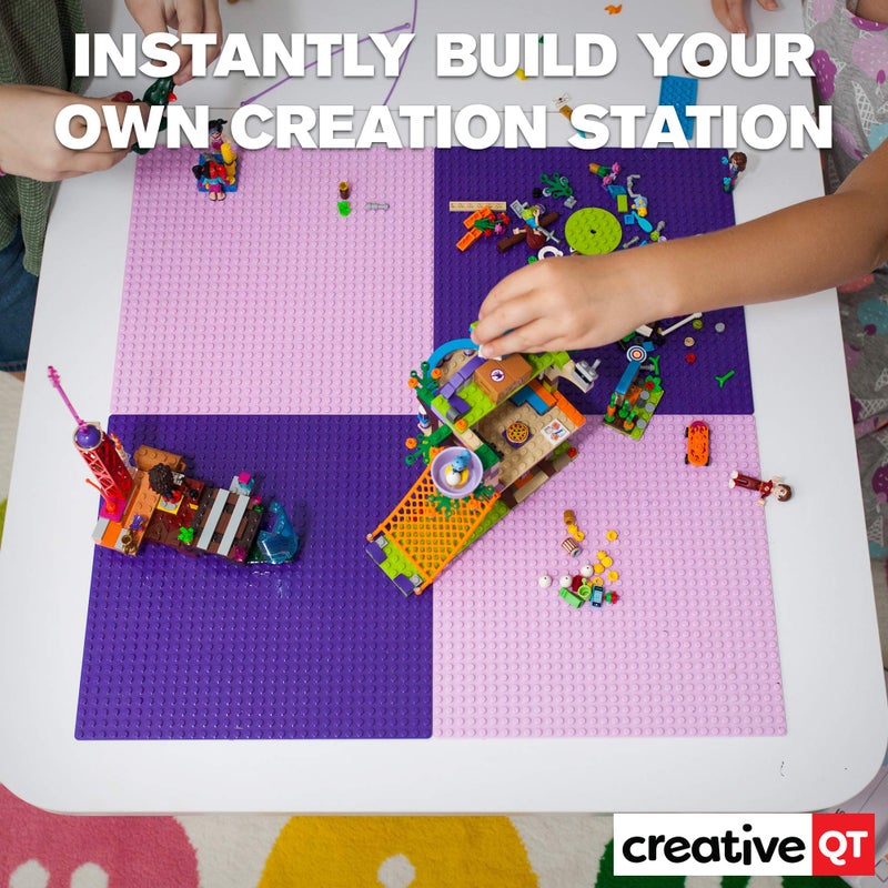 Creative QT Peel & Stick Baseplate Kit - Compatible with All Major Bricks - 10in x 10in, Pink & Purple, 4-Pack - Stackable Toy Platforms for Play Tables & Sensory Walls - Creative Play & Building Toys - Image 2
