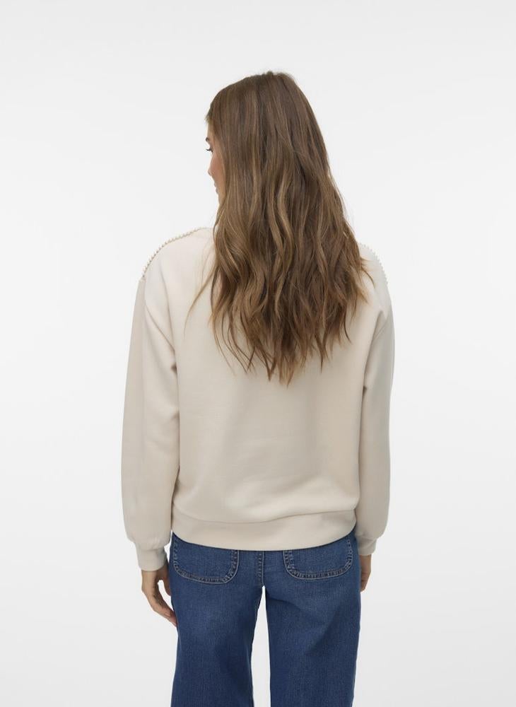 فيرو مودا بلوزة بياقة دائرية من فيمدايزي باللؤلؤ - Image 2