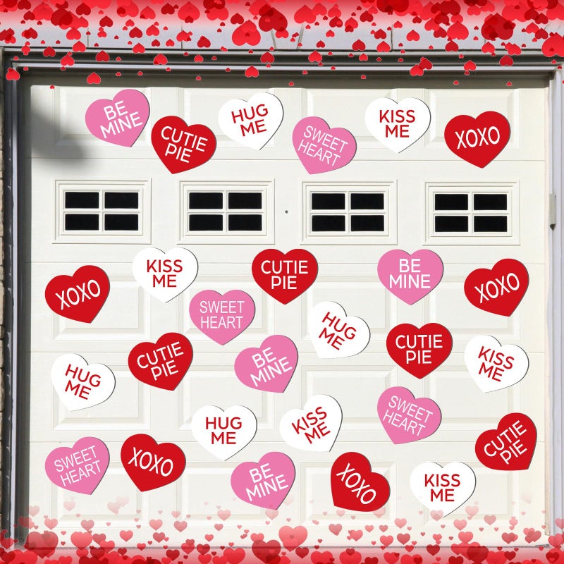 Hoteam 30 Pcs Valentineâ€˜s Day Garage Door Decoration Magnet Stickers Conversation Heart Magnet Decals Refrigerator Stickers Romantic Garage Door Decals for Valentineâ€˜s Day Party Supplies Home Decor - Image 1