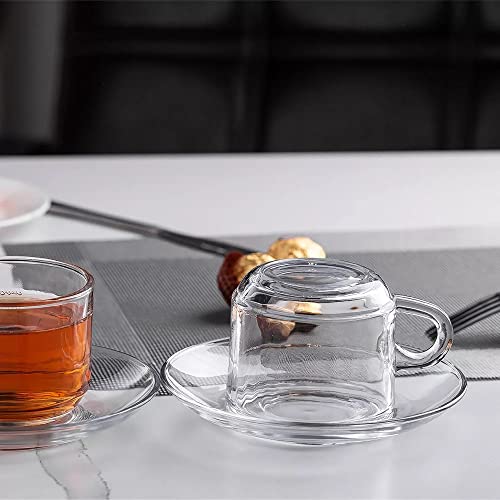 MARTVIA Clear Classic Glass Tea & Coffee Cup and Saucer Set, for Espresso Cappuccino hot Chocolate Green Tea and More, (Hazel Set, 4 Cup and 4 Saucer) 150 ml - Image 3