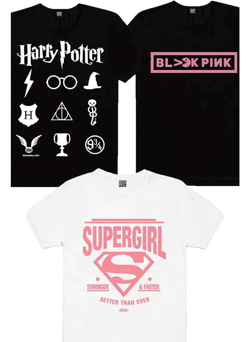 Rock&Roll Superabla White, Blackpink Pac, HP Symbols Black Women's 3-Piece Eco Pack T-Shirt