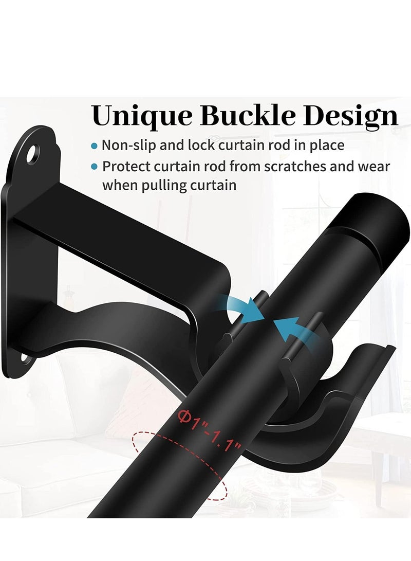 SOLARAE Curtain Rod Bracket Heavy Duty Holders Black Hooks Hangers for Wall Drapery Single Support Brackets 1 Inch Drape Poles Set of 6 - Image 4