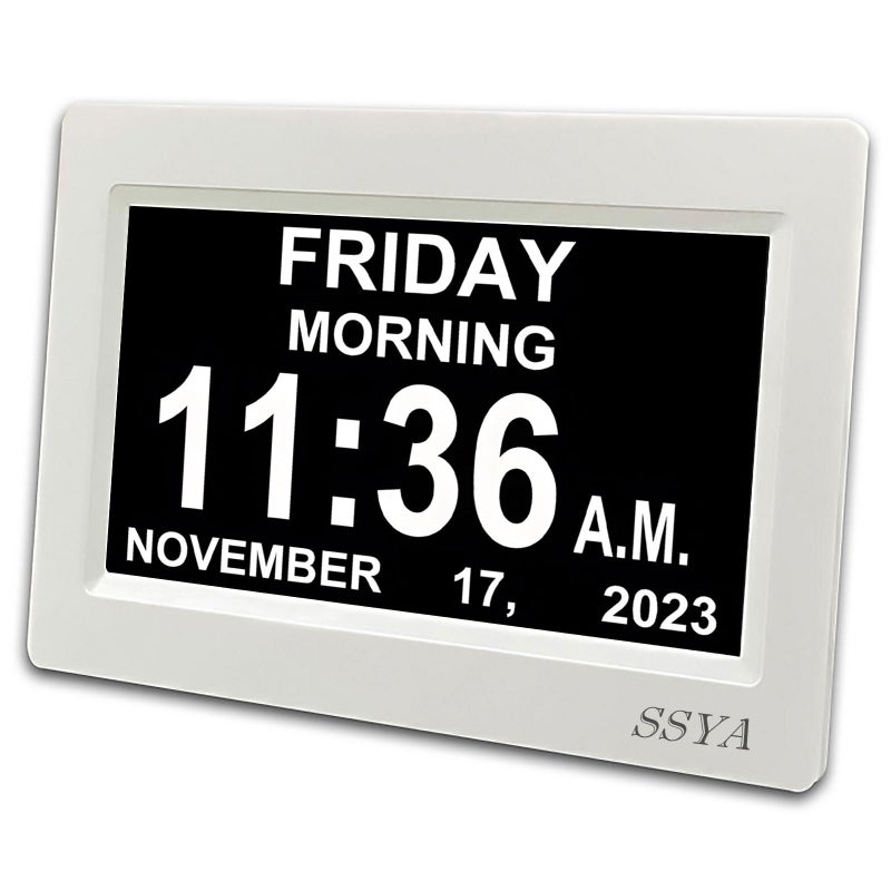 Ssya Digital Calendar Alarm Clock - Dementia Clocks For Vision Impaired  Elderly  Memory Loss Clock With Non-Abbreviated Clock With Date And Day (7 Inch) - Image 1