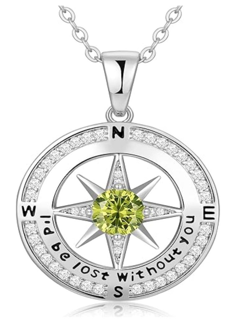زيفيل هدايا قلادة البوصلة للنساء الزوجة - قلادات جوهرة الميلاد من الفضة الإسترلينية S925 للنساء - هدايا عيد ميلاد الذكرى السنوية لزوجتها الصديقة - عيد الحب للأمهات هدايا عيد الأم مجوهرات للنساء - Image 1