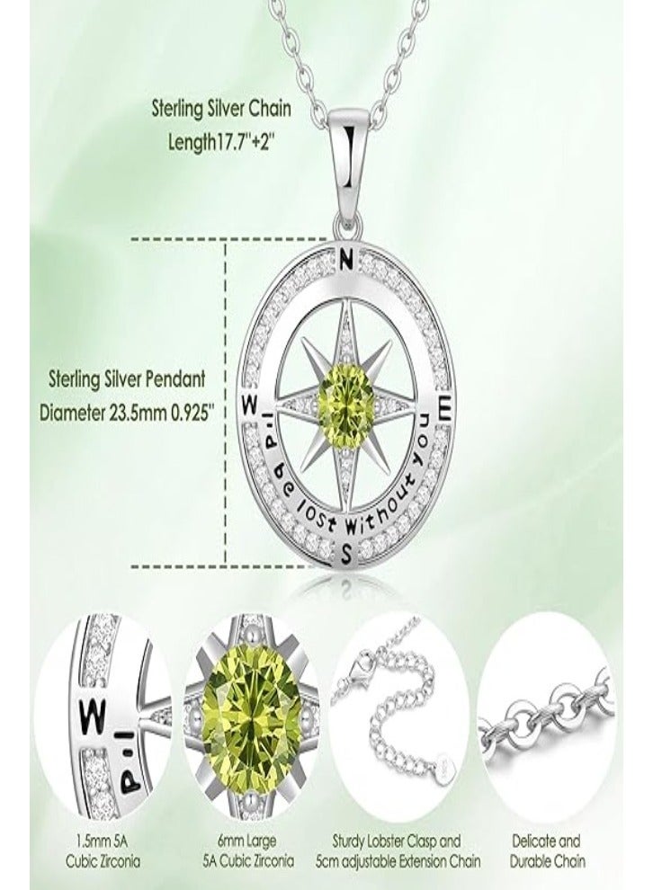 زيفيل هدايا قلادة البوصلة للنساء الزوجة - قلادات جوهرة الميلاد من الفضة الإسترلينية S925 للنساء - هدايا عيد ميلاد الذكرى السنوية لزوجتها الصديقة - عيد الحب للأمهات هدايا عيد الأم مجوهرات للنساء - Image 4