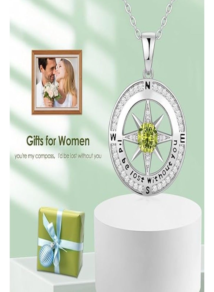 زيفيل هدايا قلادة البوصلة للنساء الزوجة - قلادات جوهرة الميلاد من الفضة الإسترلينية S925 للنساء - هدايا عيد ميلاد الذكرى السنوية لزوجتها الصديقة - عيد الحب للأمهات هدايا عيد الأم مجوهرات للنساء - Image 3