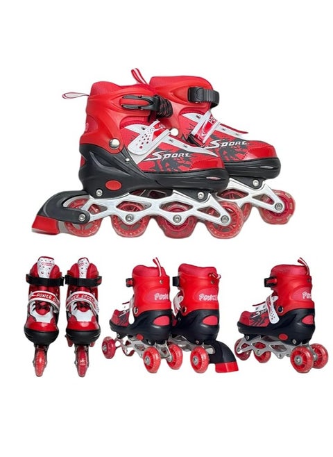SportQ Skate Shoes are comfortable and adjustable in size with a front wheel with LED lighting. They can also be transformed from a single-row skate shoe into a four-wheel skate shoe for outdoor use.M