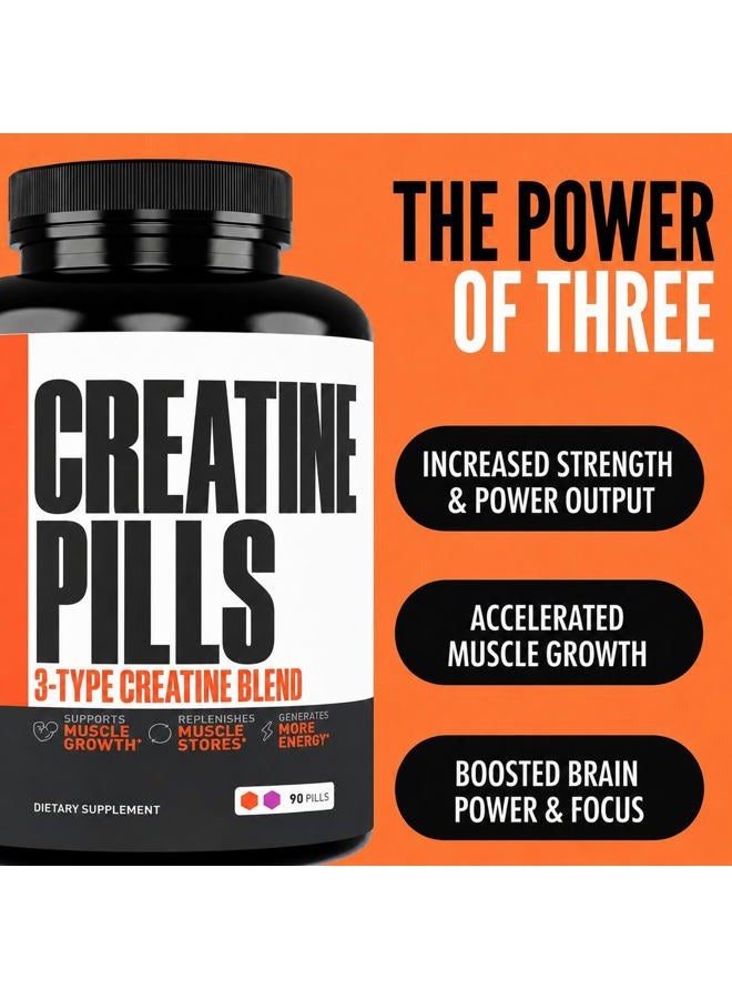 Crazy Muscle Creatine Pills, 5g 3X Pure Creatine Monohydrate Pills, Pre Workout Bulk Muscle Mass Gainer, High Absorption Easy to Take ThreeAtine 3 Type Optimum Performance for Lean Growth Men Women, 90 Tablets - Image 2