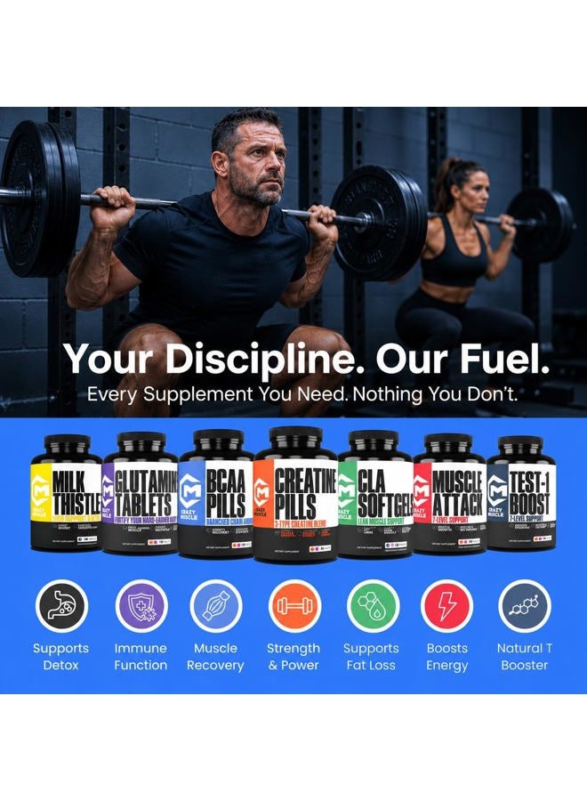 Crazy Muscle Creatine Pills, 5g 3X Pure Creatine Monohydrate Pills, Pre Workout Bulk Muscle Mass Gainer, High Absorption Easy to Take ThreeAtine 3 Type Optimum Performance for Lean Growth Men Women, 90 Tablets - Image 5