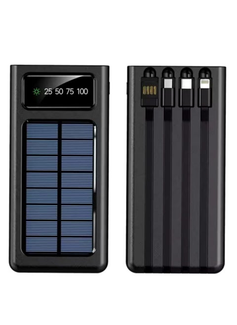 Power Bank with a Capacity Of 30,000 mAh with 4 Built-in Cables and Digital Display Screen Solar Panel Charging Black