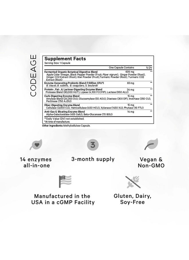 Codeage Codeage Fermented Digestive Enzymes Supplement 3-Month Supply - 14 Digestive Enzymes, Probiotics, Prebiotics, Fermented Botanicals, Plant-Based Multi Pancreatic Enzymes - 1 Capsule a Day - 2-Pack  - Image 1