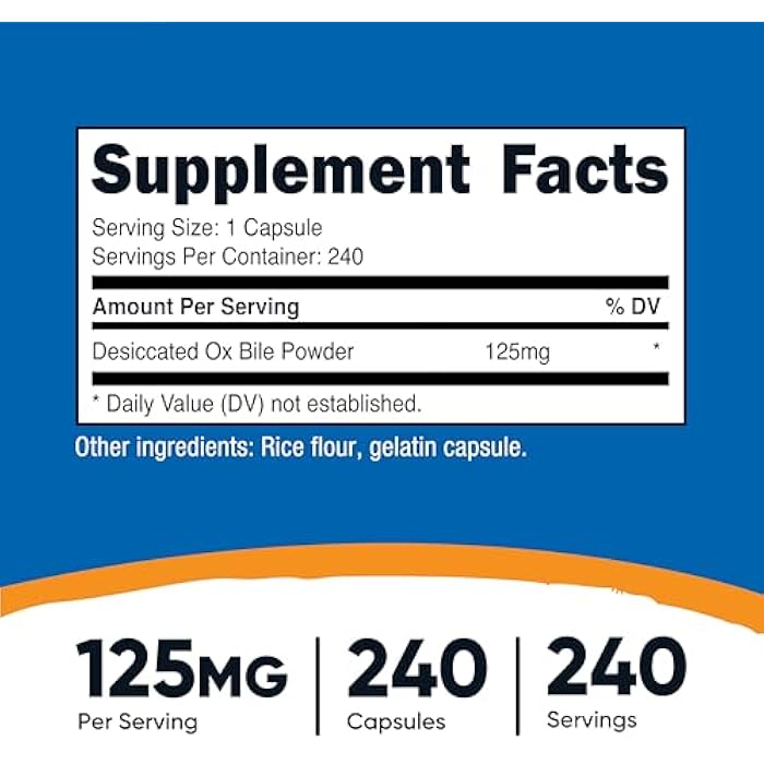 Nutricost Ox Bile Capsules 125mg, 240 Capsules - Non-GMO - Image 2