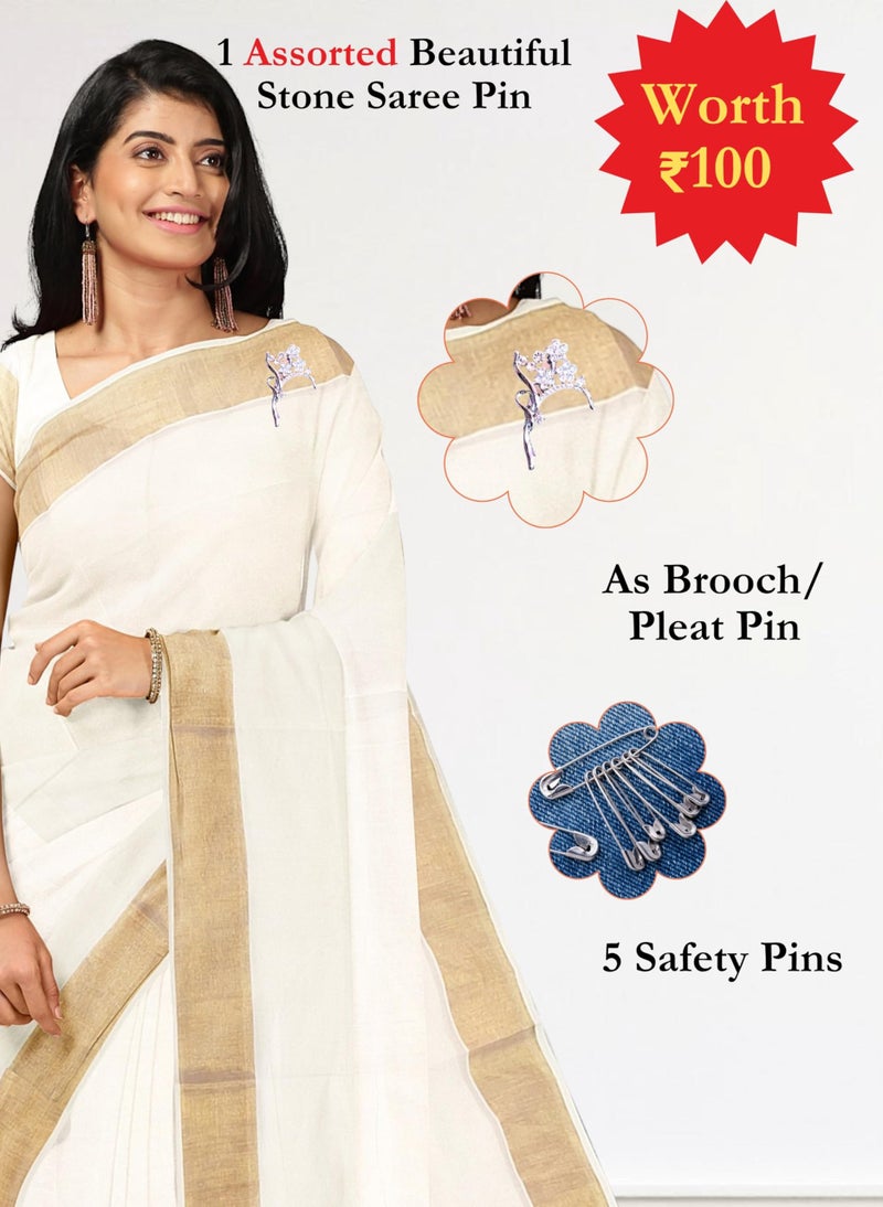 NandaVanam Women's Kerala Cotton Saree | Kasavu Saree With Designer Pallu | Onam Cotton Kasavu Sarees- with Blouse - Image 3