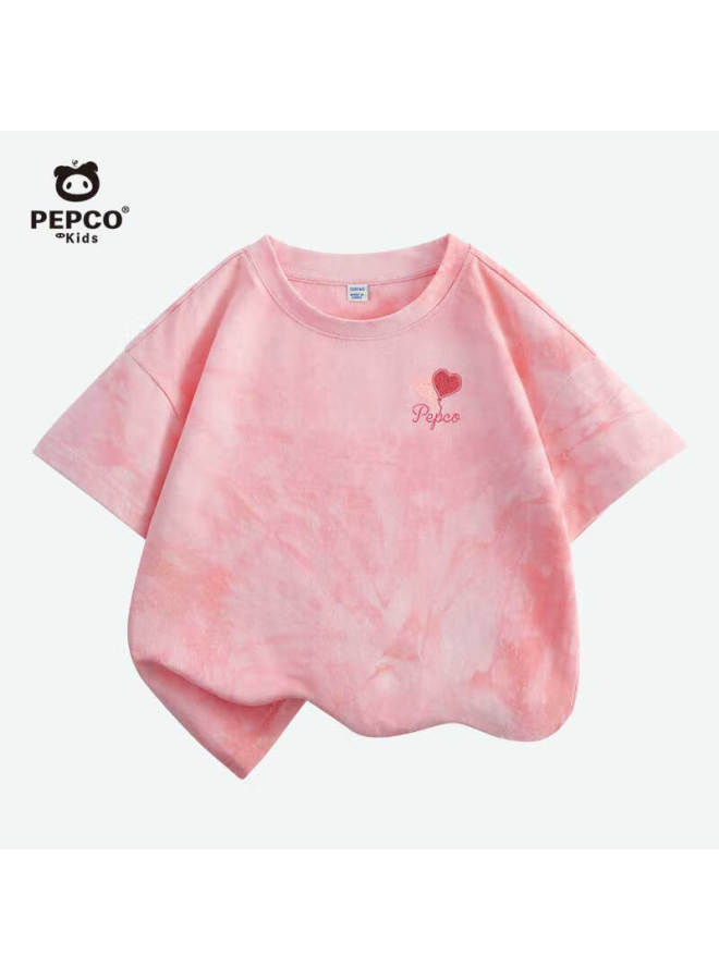 Pepco Girls' Short-sleeve Summer Style, Little Girl's Pure Cotton Stylish Tie-dye T-shirt, Children's Summer Round Neck Top, Thin Fabric