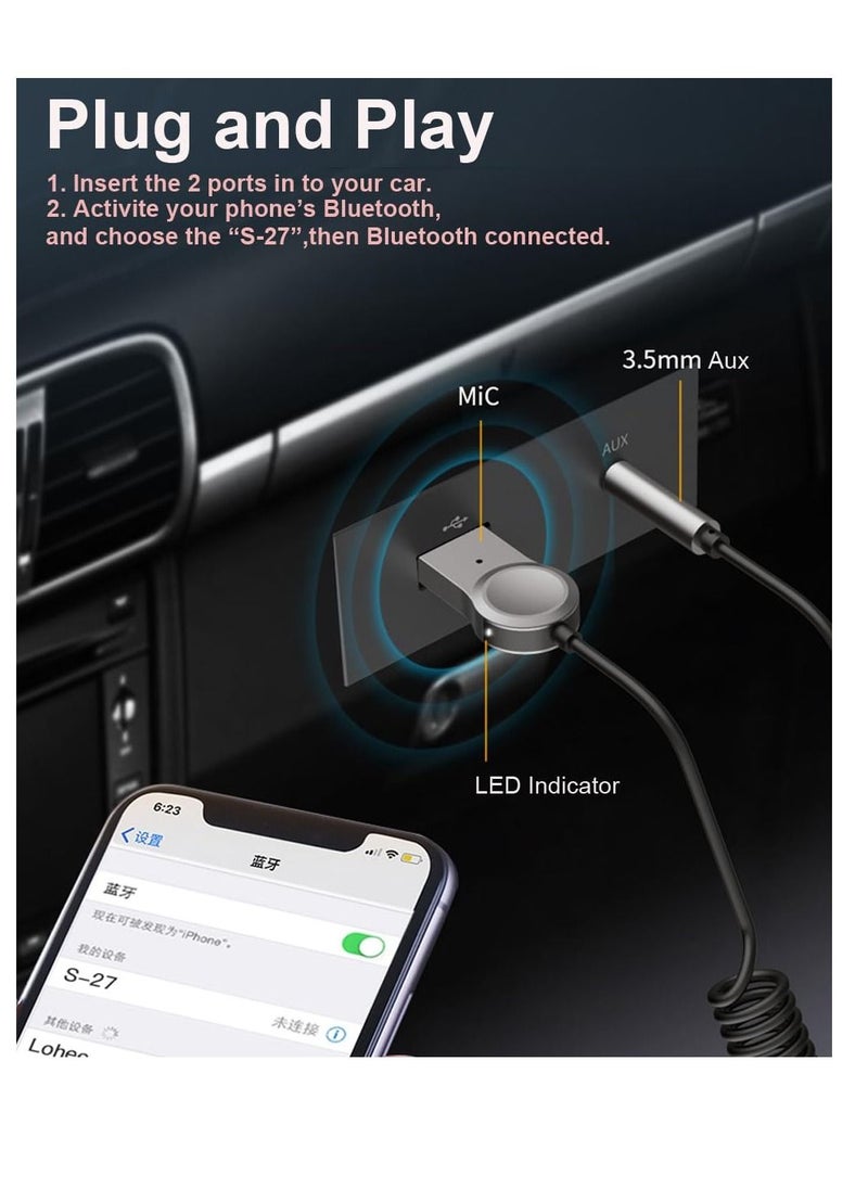 SYOSI - Aux to Bluetooth 5.1 Adapter, High Resolution Wireless Audio Bluetooth 5.1 Adapter with Audiophile USB DAC 3.5mm AUX for Car/Home Stereo Hi Res Music Streaming, No Charging Needed - Image 1