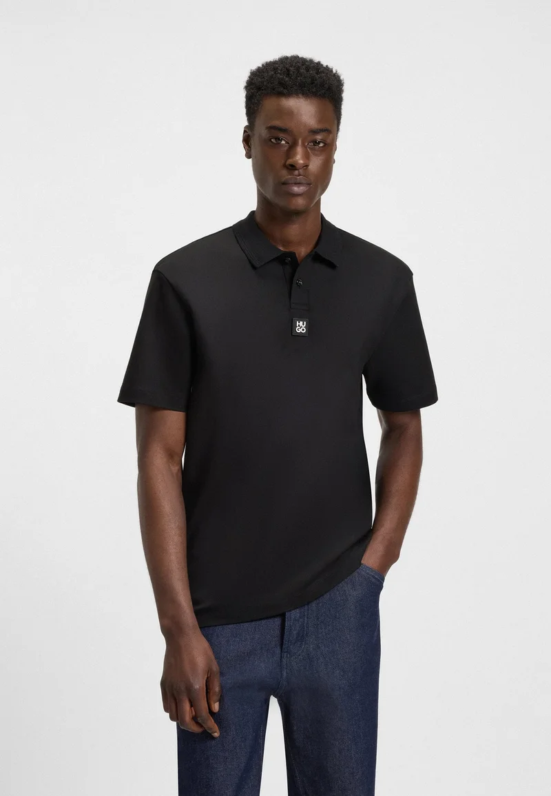 HUGO Interlock-cotton polo shirt with stacked logo