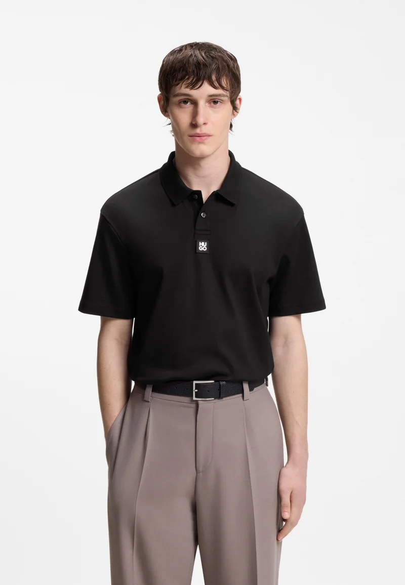 HUGO Interlock-cotton polo shirt with stacked logo