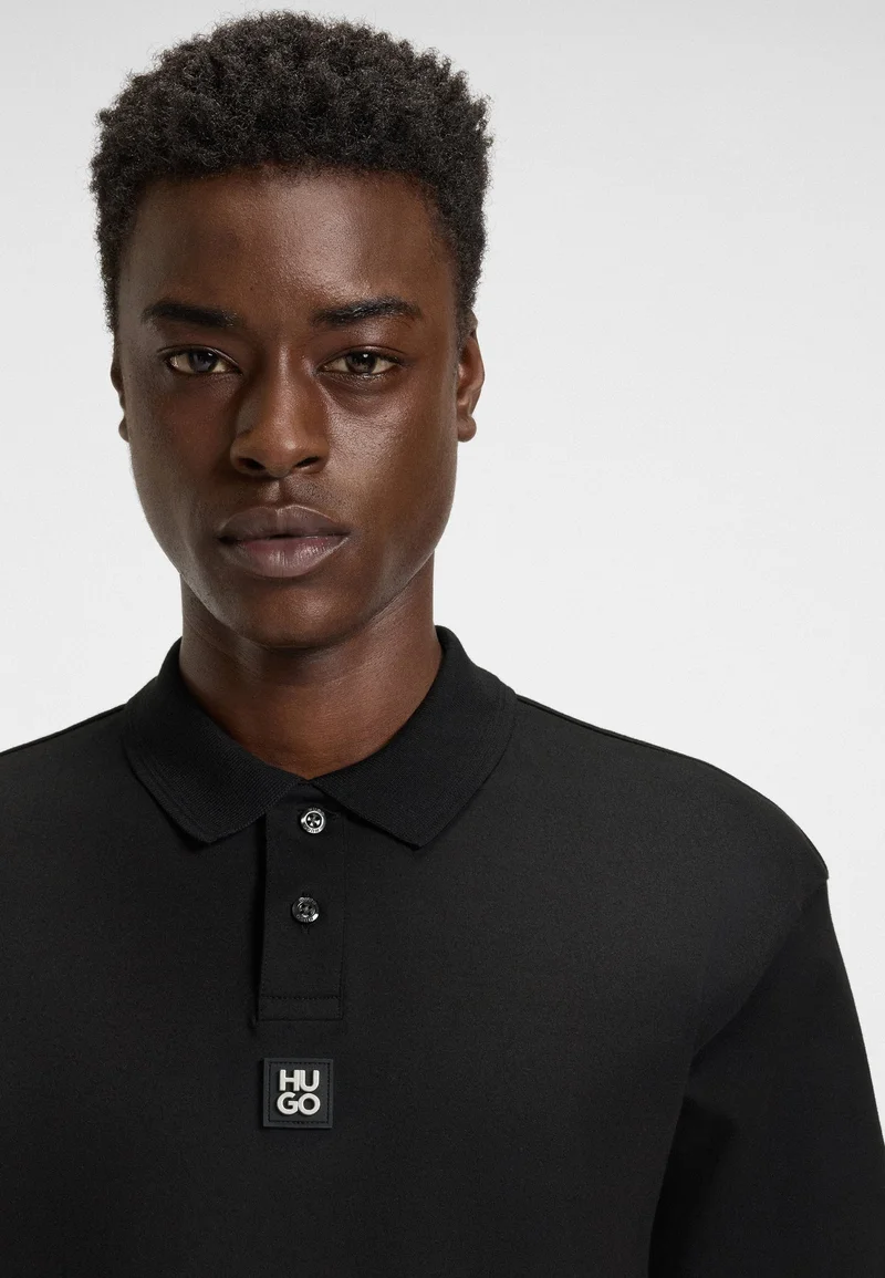 HUGO Black Interlock-cotton polo shirt with stacked logo for Men | Best Price UAE
