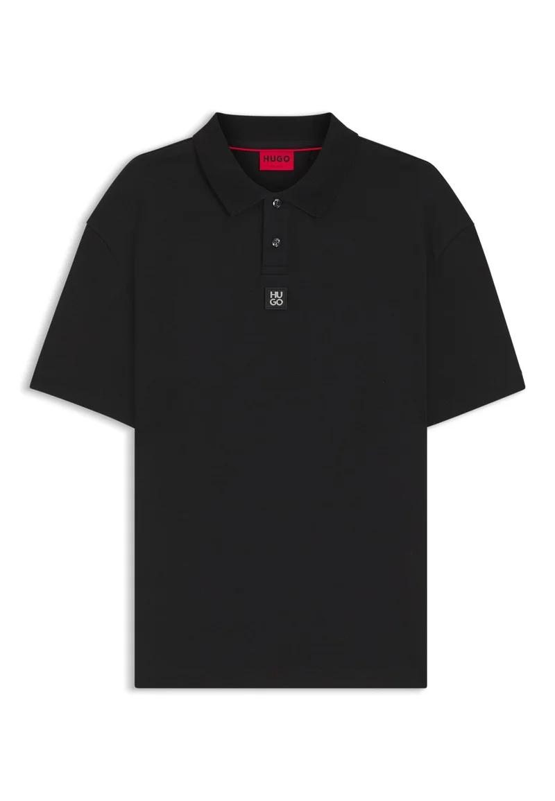 HUGO Black Interlock-cotton polo shirt with stacked logo for Men | Best Price UAE