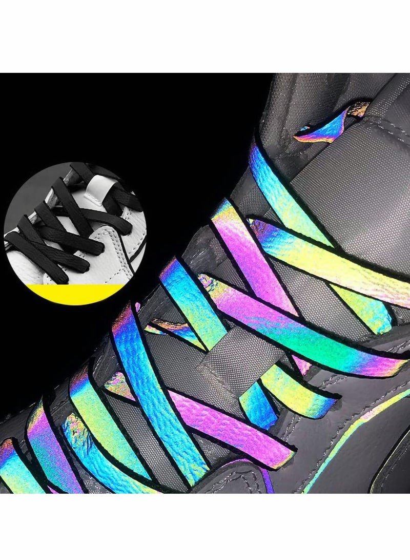 Excefore Flat Shoe Laces Holographic Reflective Shoelaces for Sneakers Double-Sided High-Bright Outdoor (Color : Black, Length 140cm) - Image 1