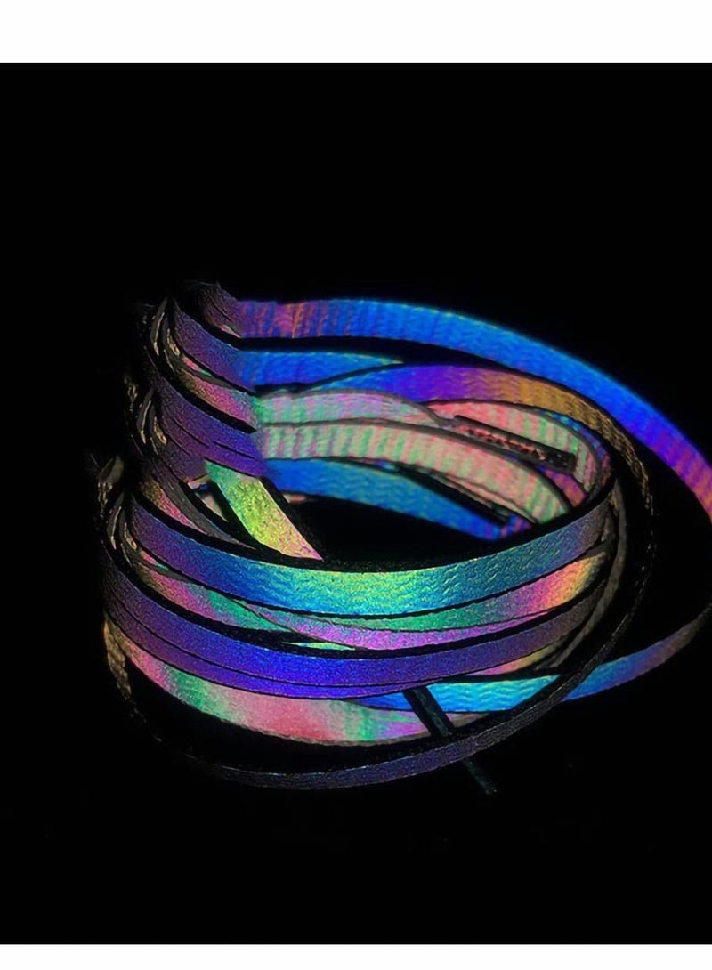 Excefore Flat Shoe Laces Holographic Reflective Shoelaces for Sneakers Double-Sided High-Bright Outdoor (Color : Black, Length 140cm) - Image 4