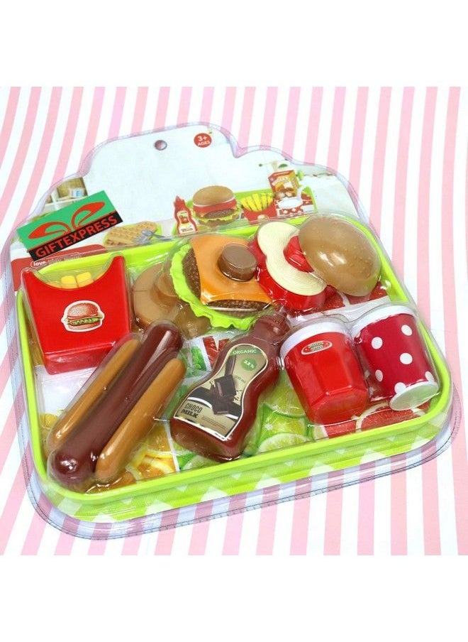 GiftExpress ® Burger & Hot Dog Fast Food Cooking Play Set For Kids With Hamburger Fries Hot Dog Coke Ketchup Milk Sauces And Tray  - Image 4
