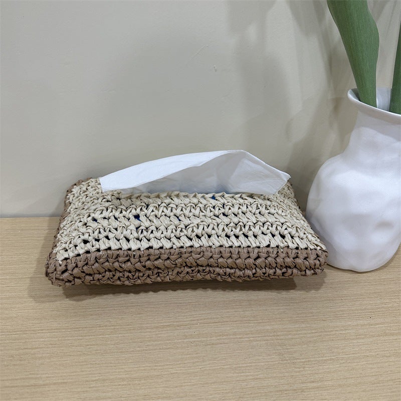 Generic Japanese Style Handwoven Tissue Box beige brown 