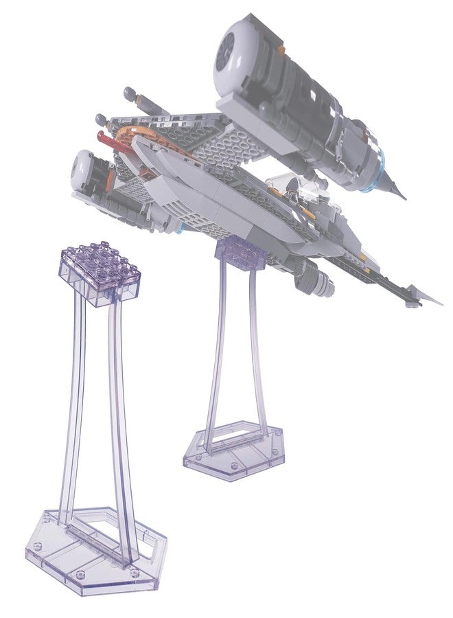 حامل عرض لمجموعات ليغو 75292 و75315 و75300 TIE Fighter و75325 Mandalorian N-1 Starfighter Kit و75402 ARC-170 Starfighter، لألعاب بناء الطائرات وغيرها. حامل عرض بزاوية، مصنوع من البلاستيك الشفاف فقط. - Image 1
