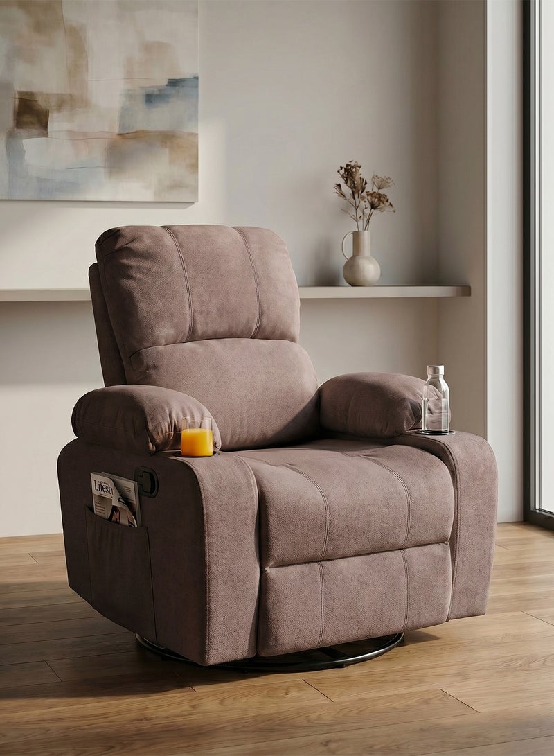 M-Smart Swivel Recliner Chair for Living Room - Lazy Boy Comfortable Rocking Chair with Double Cup Holders and Side Pocket, Back and Neck Support Design for Long Sitting, Reading, Watching TV and Napping, 95x92x93cm - Brown - Image 1