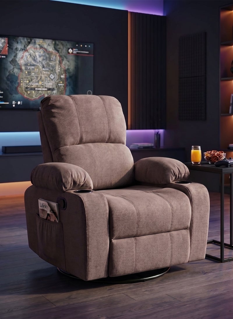 M-Smart Swivel Recliner Chair for Living Room - Lazy Boy Comfortable Rocking Chair with Double Cup Holders and Side Pocket, Back and Neck Support Design for Long Sitting, Reading, Watching TV and Napping, 95x92x93cm - Brown - Image 2