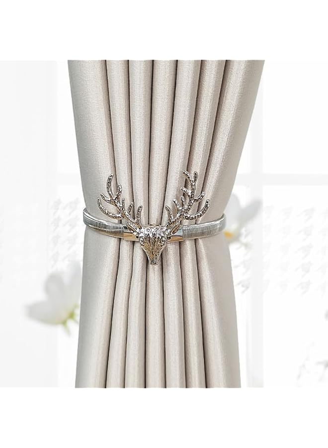 The Bros 2pcs Elk Curtain Tiebacks, Metal Curtain Buckle, Silver, Decorative Drapery Holdbacks for Living Room, Bedroom, Kitchen, Office, 15.16 Inches  - Image 2