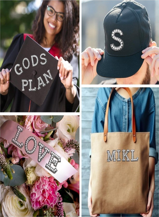 ASTARON 26 Pcs Self Adhesive Letter Patches Pearl Rhinestone Letter Stickers, Glitter Rhinestone Letters A-Z Embroidered Applique Patches Alphabet Cloth Patch for Clothes, Bags, Hat, Phone Case, DIY - Image 4