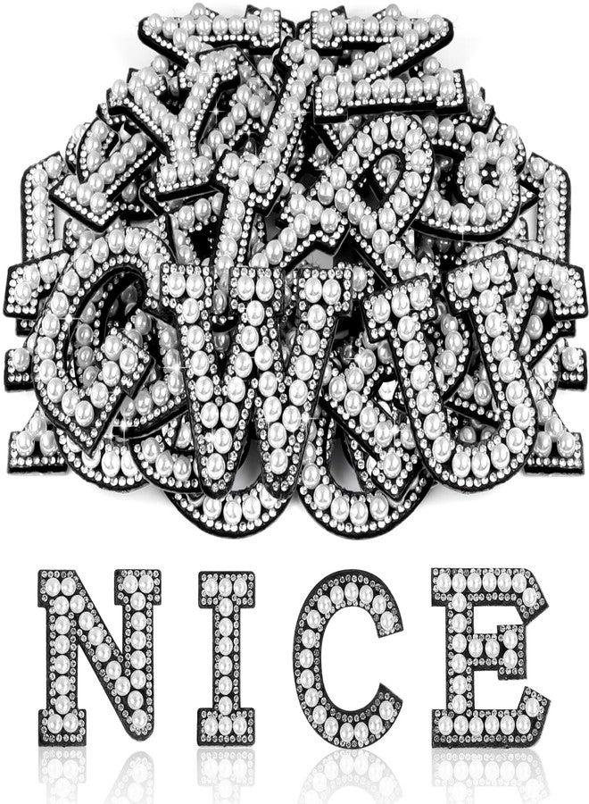 ASTARON 26 Pcs Self Adhesive Letter Patches Pearl Rhinestone Letter Stickers, Glitter Rhinestone Letters A-Z Embroidered Applique Patches Alphabet Cloth Patch for Clothes, Bags, Hat, Phone Case, DIY - Image 1