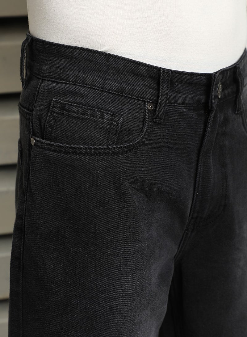 HIGH STAR Men's Black 100% Cotton Bleached Full Length Loose Jeans - Image 5