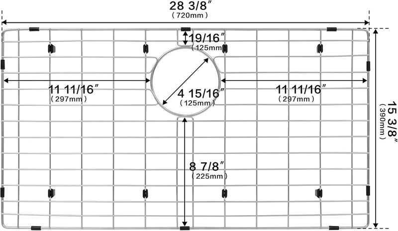 LQS شبكة أحواض المطبخ، واقيات الأحواض لأحواض المطبخ 28 3/8" x 15 3/8" مع فتحة تصريف خلفية لوعاء حوض واحد، شبكة أحواض من الفولاذ المقاوم للصدأ، واقي حوض، شبكة قاع الأحواض - Image 3
